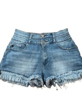 KanCan High-Rise Waist Denim Cutoffs  Frayed Fringed Hem Multi Button Waist W29